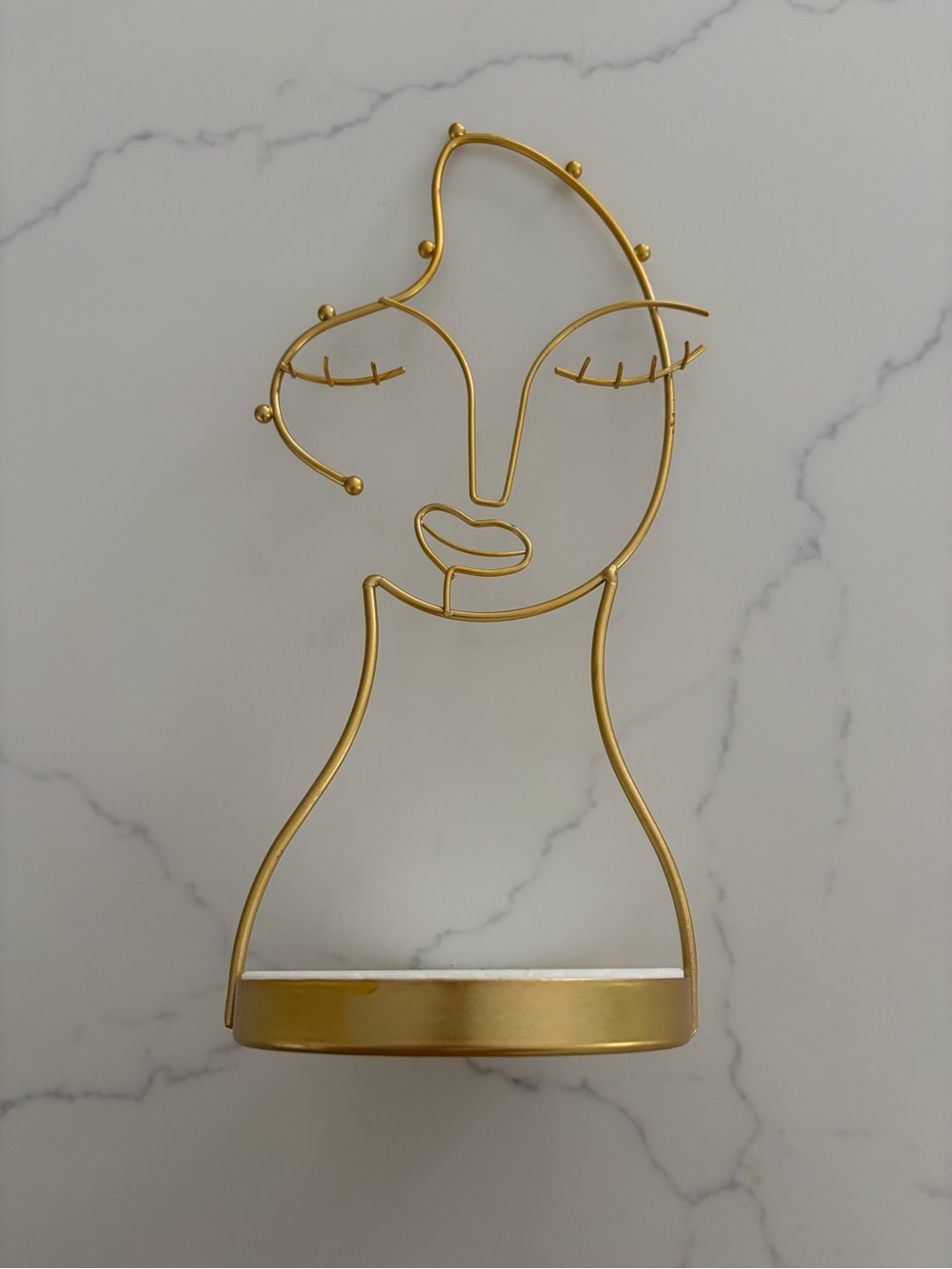 Goldtone Marble Wire Abstract Woman Face Jewelry Holder Display Stand